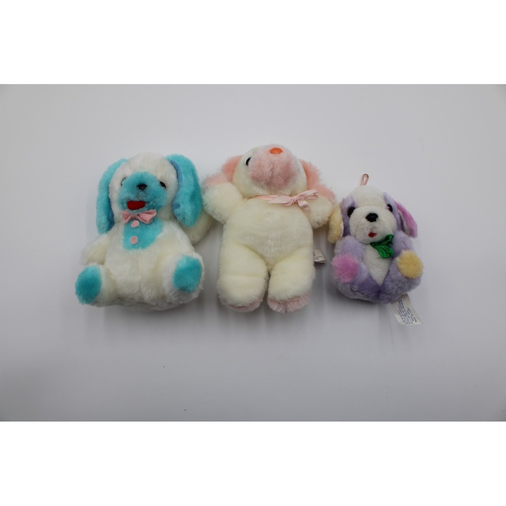 Dan Brechner GAF Dumont Plush Puppy Dog Lot Blue Pink Purple White Vintage 3pc